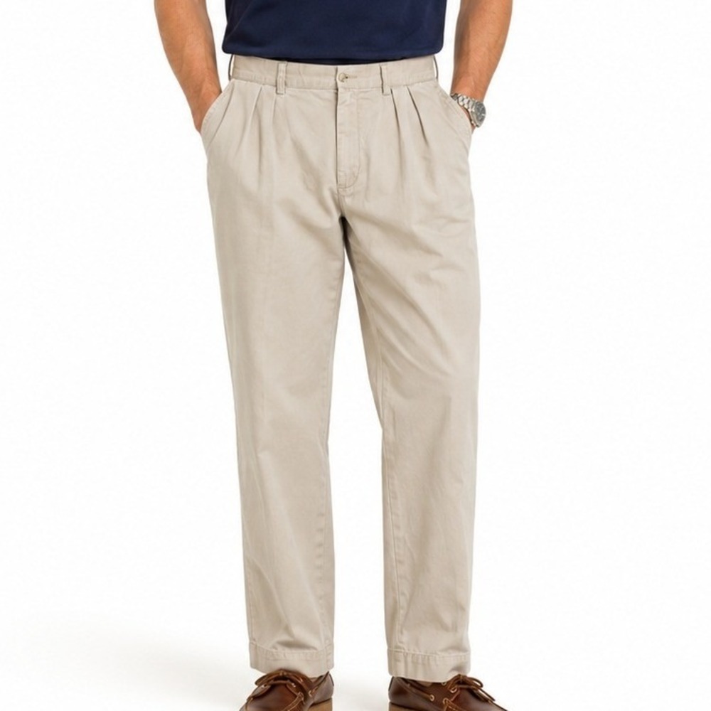 Polo Ralph Lauren Ethan Pant Mens 36x30 Khaki Pleated Chino Trousers Beige